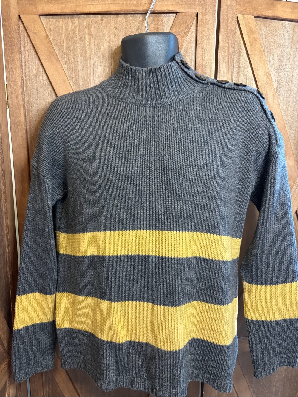 BARTOLINI Charcoal Grey Mustard Striped Wool Cashmere Blend Button Shoulder LG
